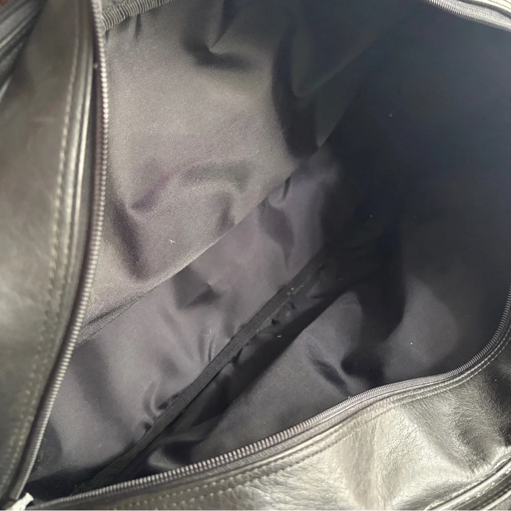 Brookstone Black Genuine‎ Soft Leather Carryon Weekender Roomy Briefcase